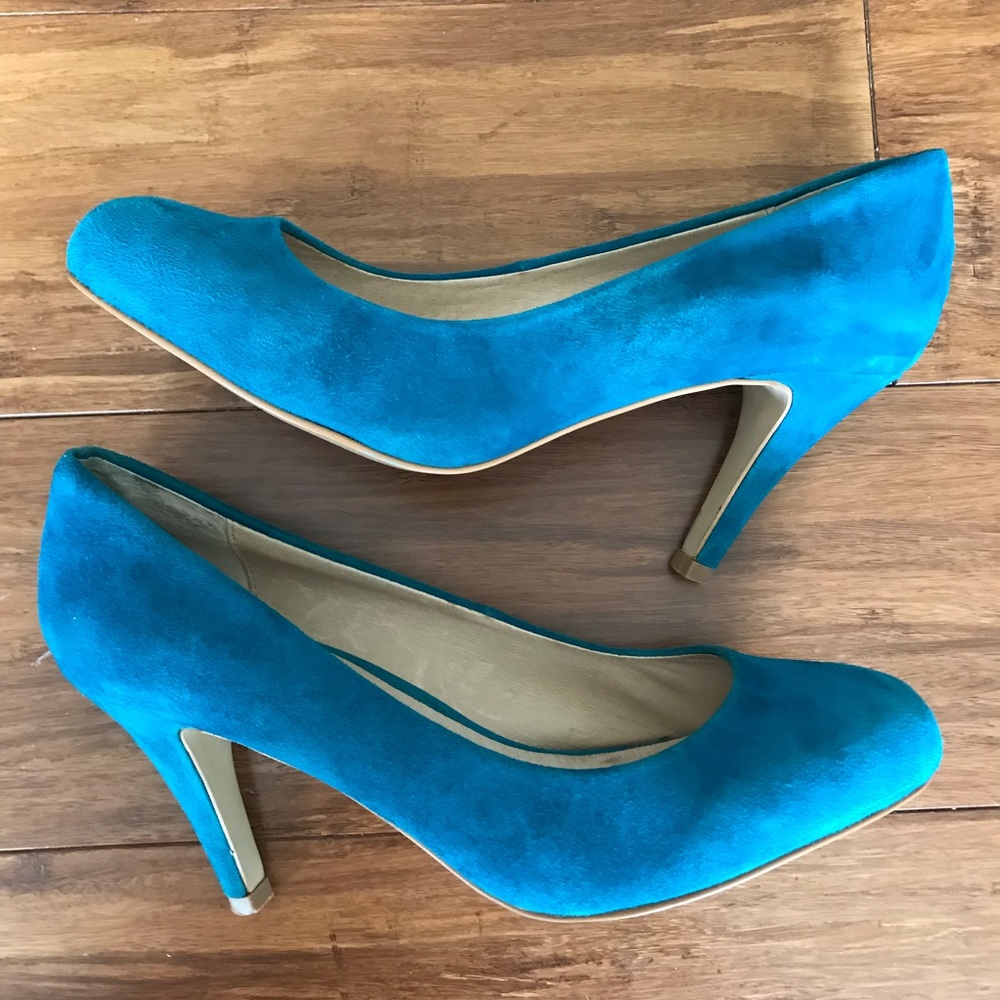 ALDO blue teal suede 3” heels size 37 womens 7
